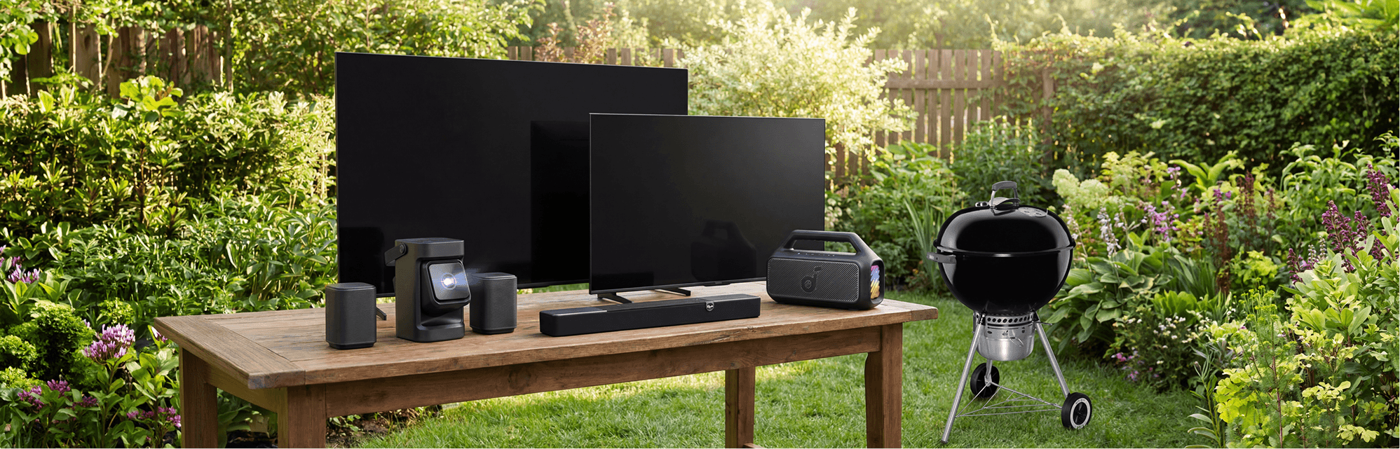 Seasonal prizes: TVs, home cinema gear, speakers, projector, and outdoor grill